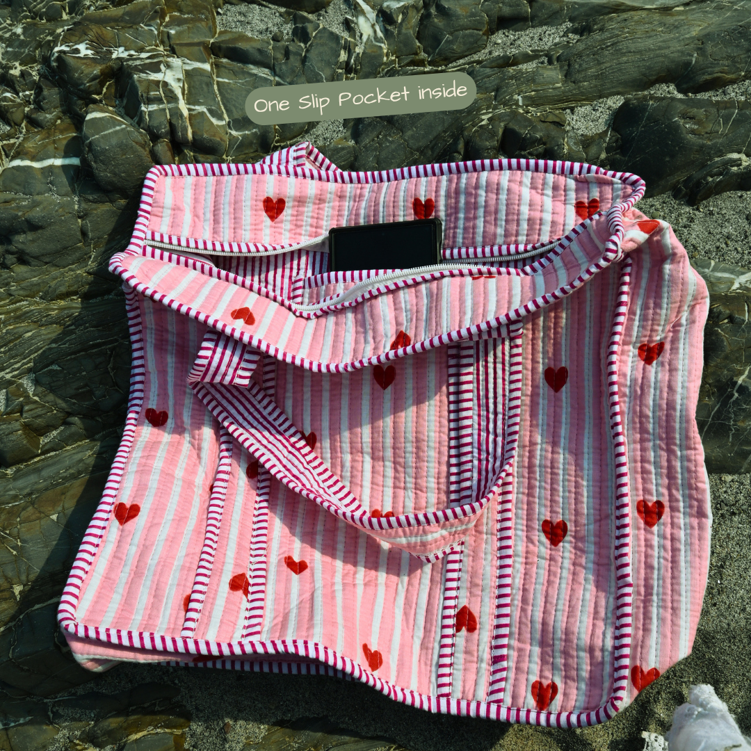 Baby Pink Hearts Quilted Tote
