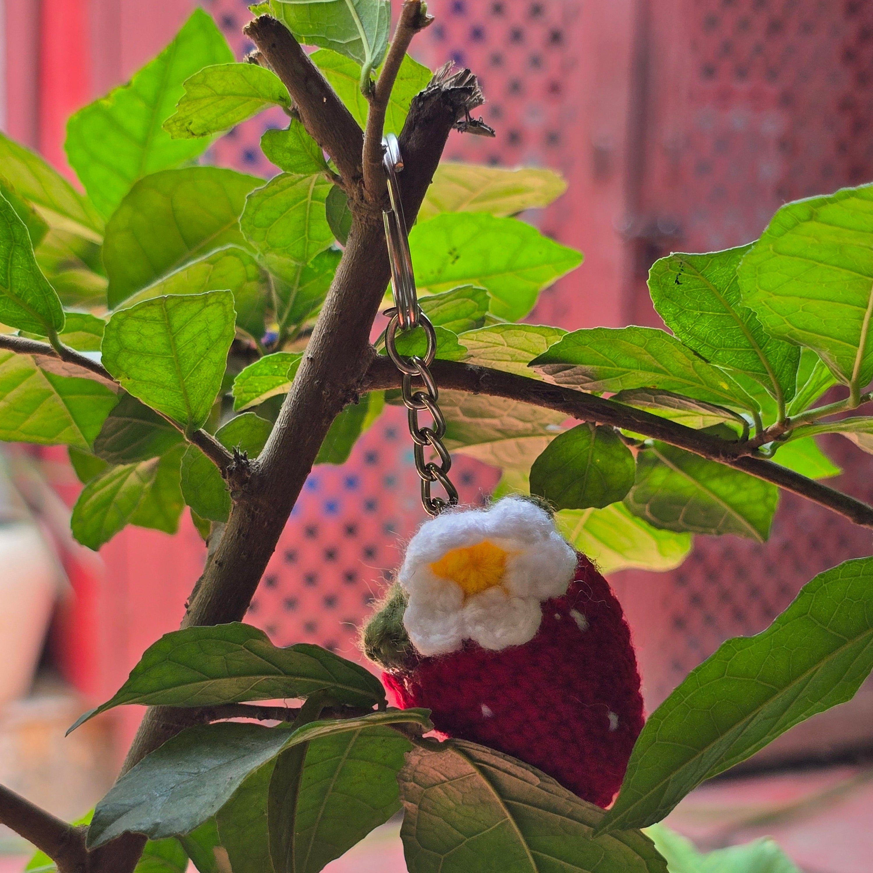 Crochet Strawberry Keychain