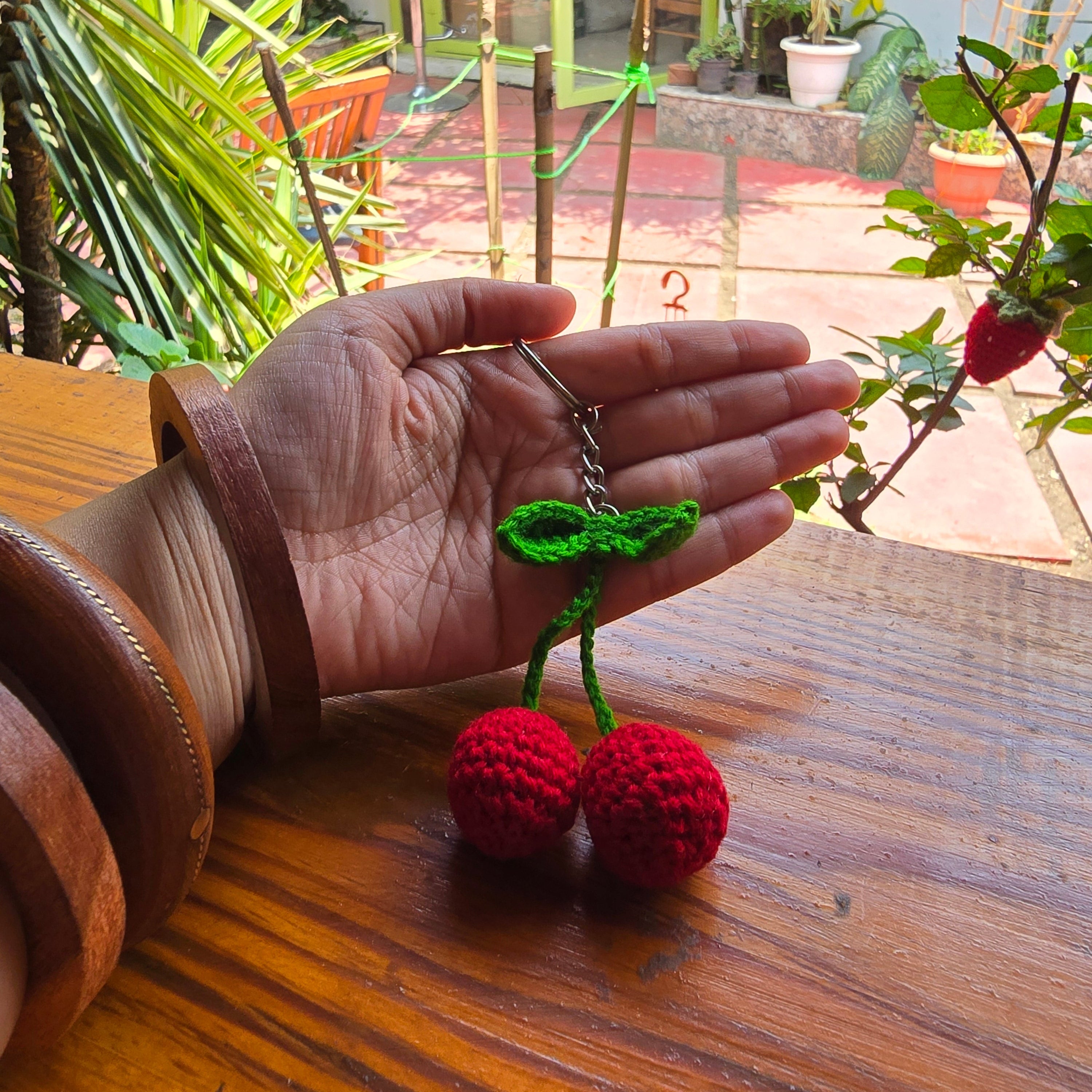 Crochet Cherry Keychain