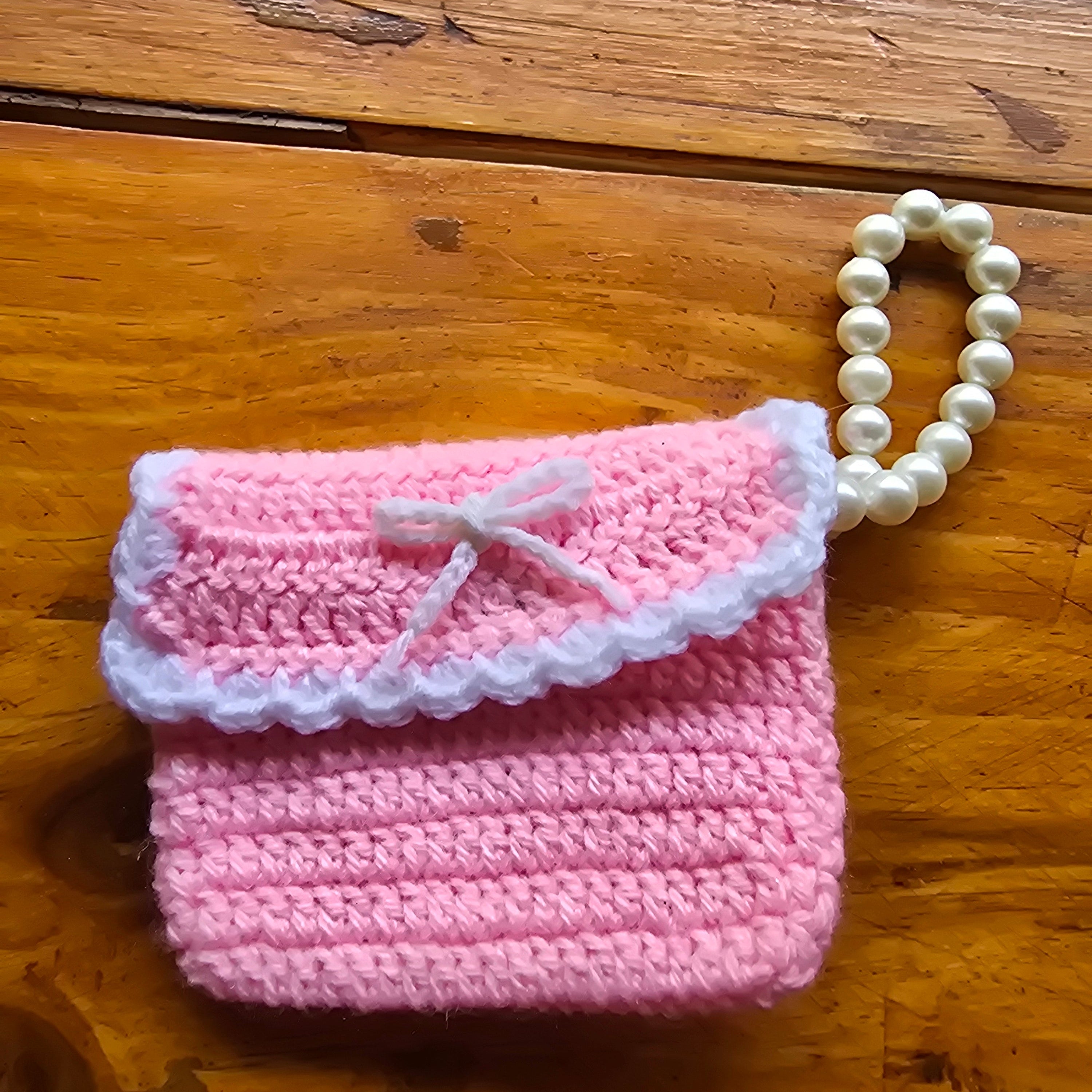 Crochet Mini Coin Purse with Pearl Handle