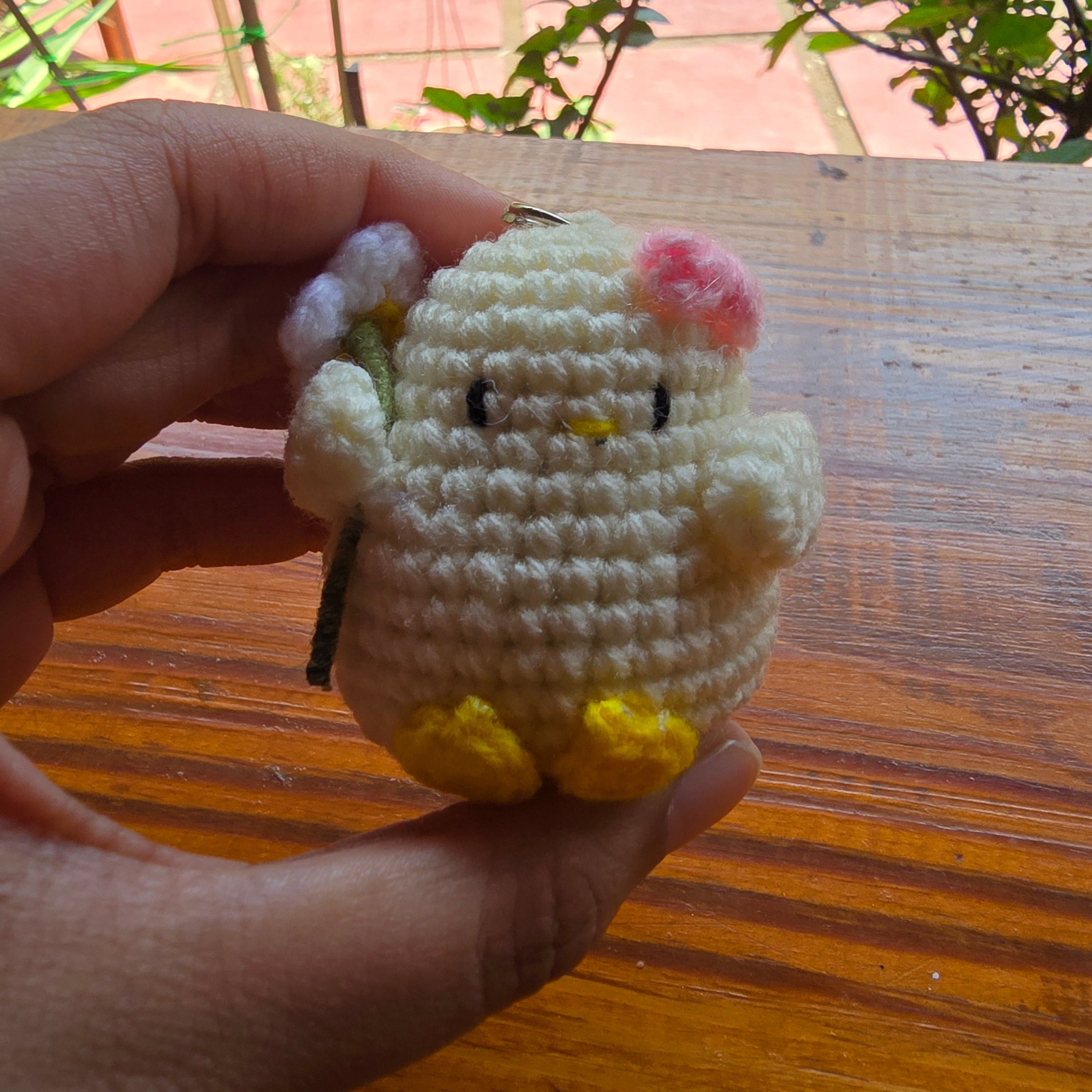 Crochet Chick Keychain with Daisy Flower