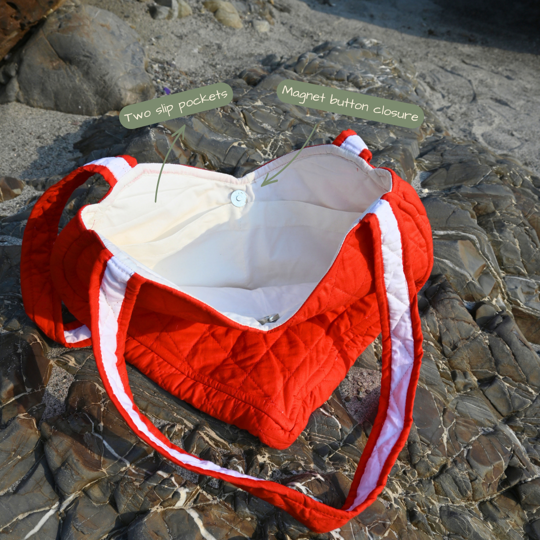 Red Heart Quilted Tote Bag