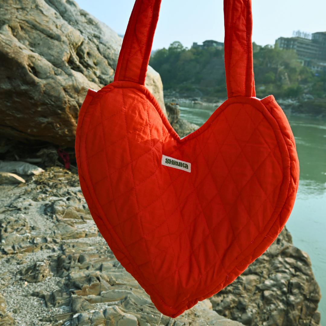 Red Heart Quilted Tote Bag