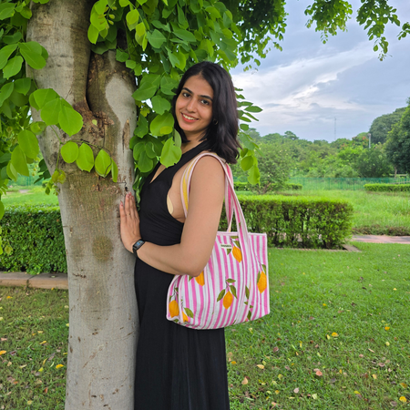 Lemon Stripes Midi Tote