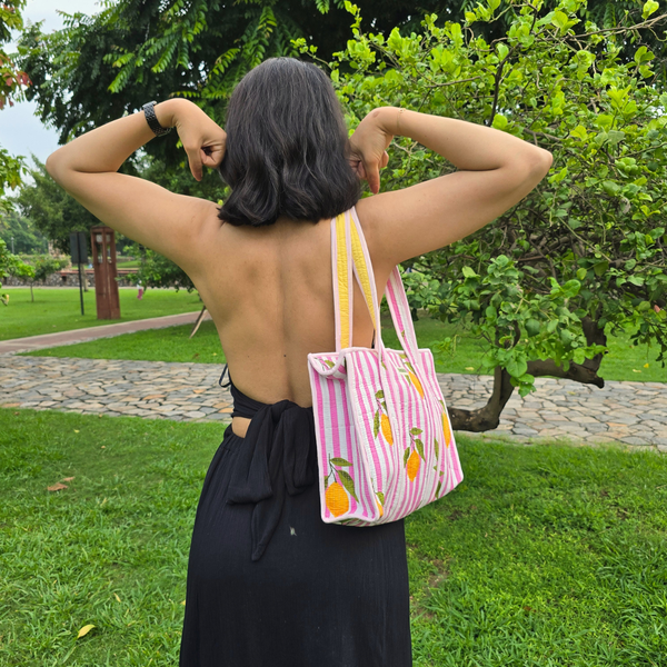Lemon Stripes Midi Tote