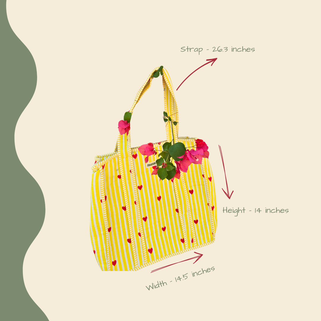 Butter Yellow Hearts Quilted Tote