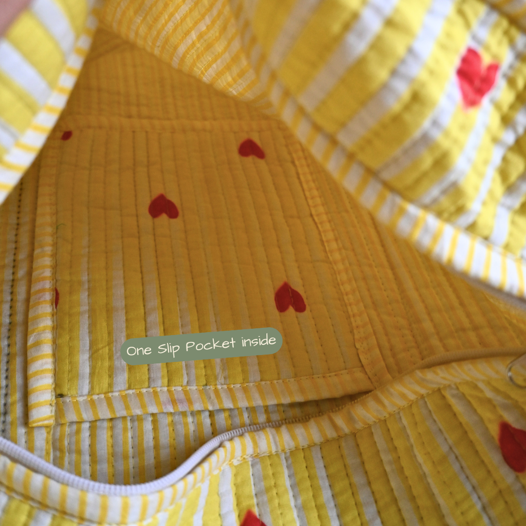 Butter Yellow Hearts Quilted Tote