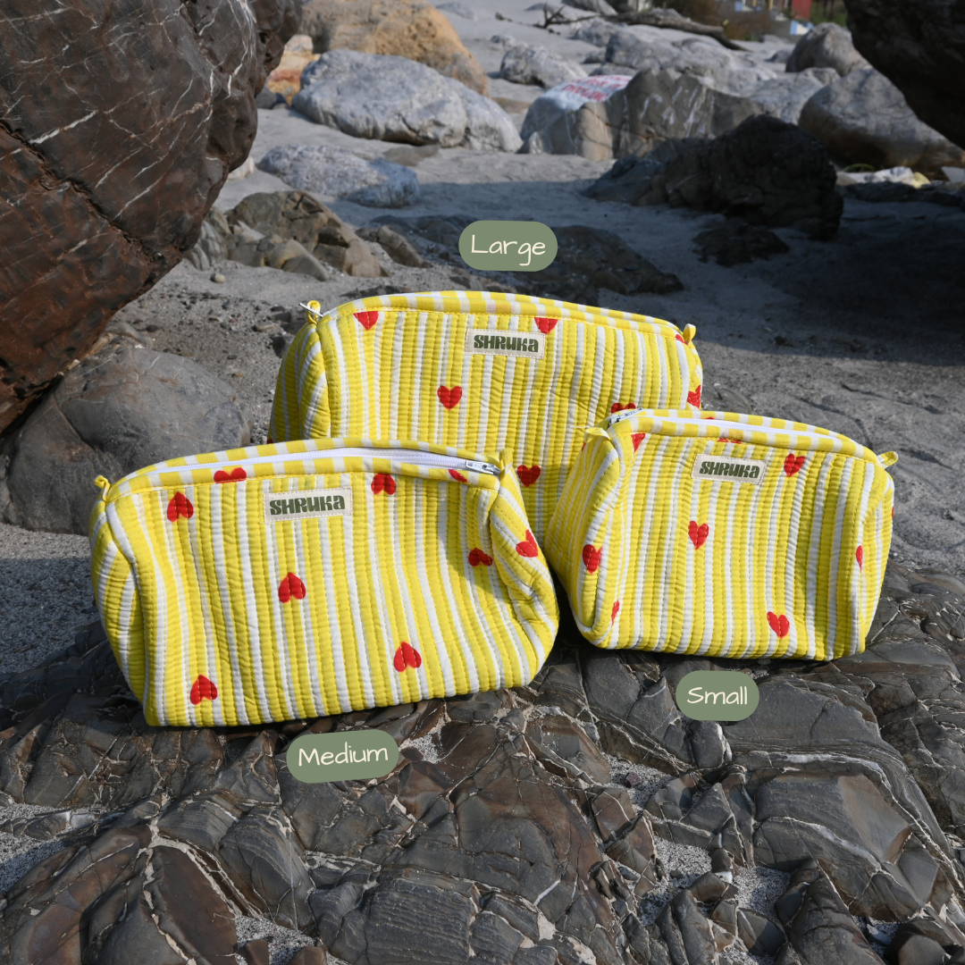 Butter Yellow Heart Pouch Set
