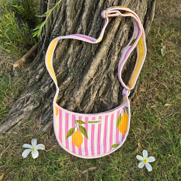 Pink Lemon Stripes Baguette/Sling Bag