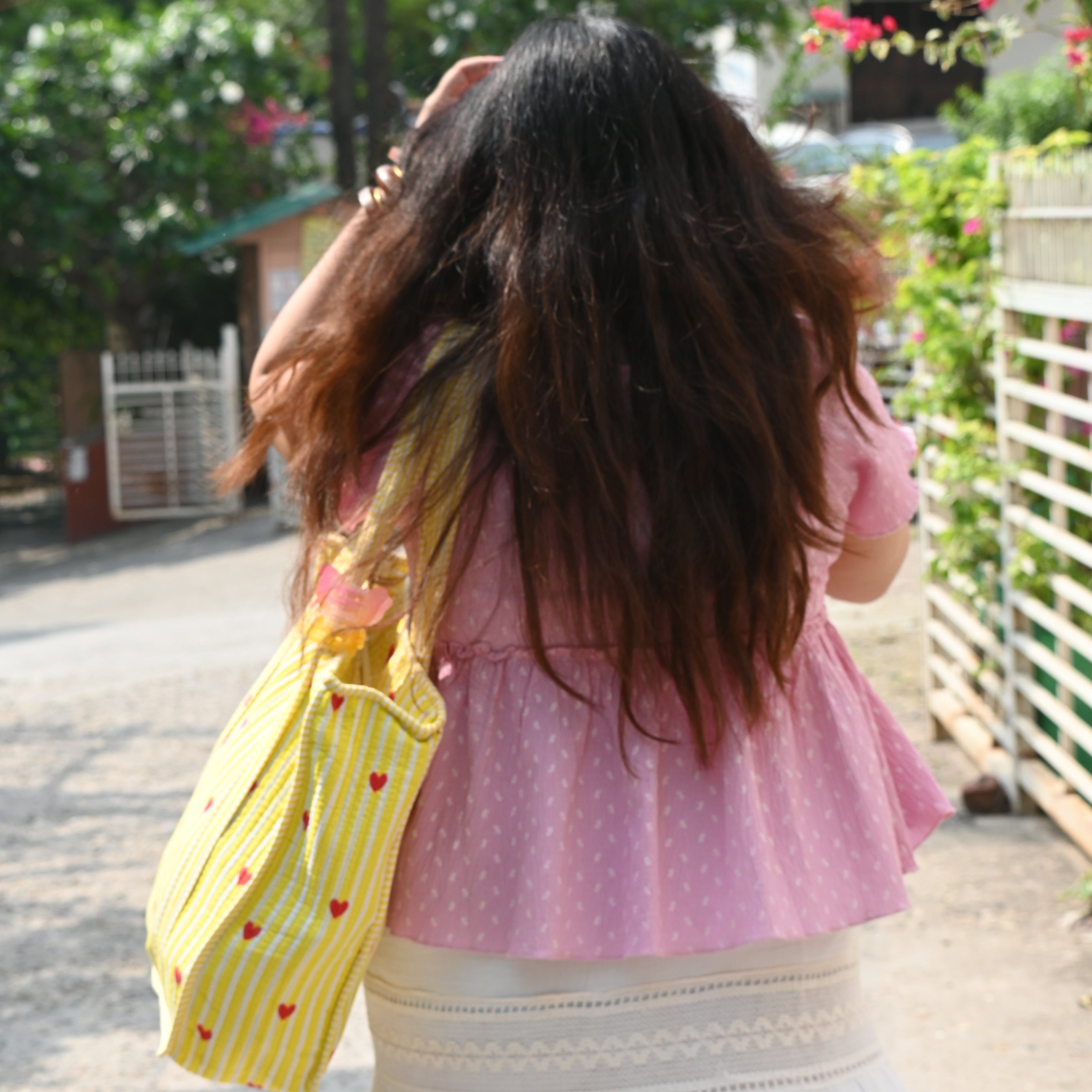 Butter Yellow Hearts Quilted Tote