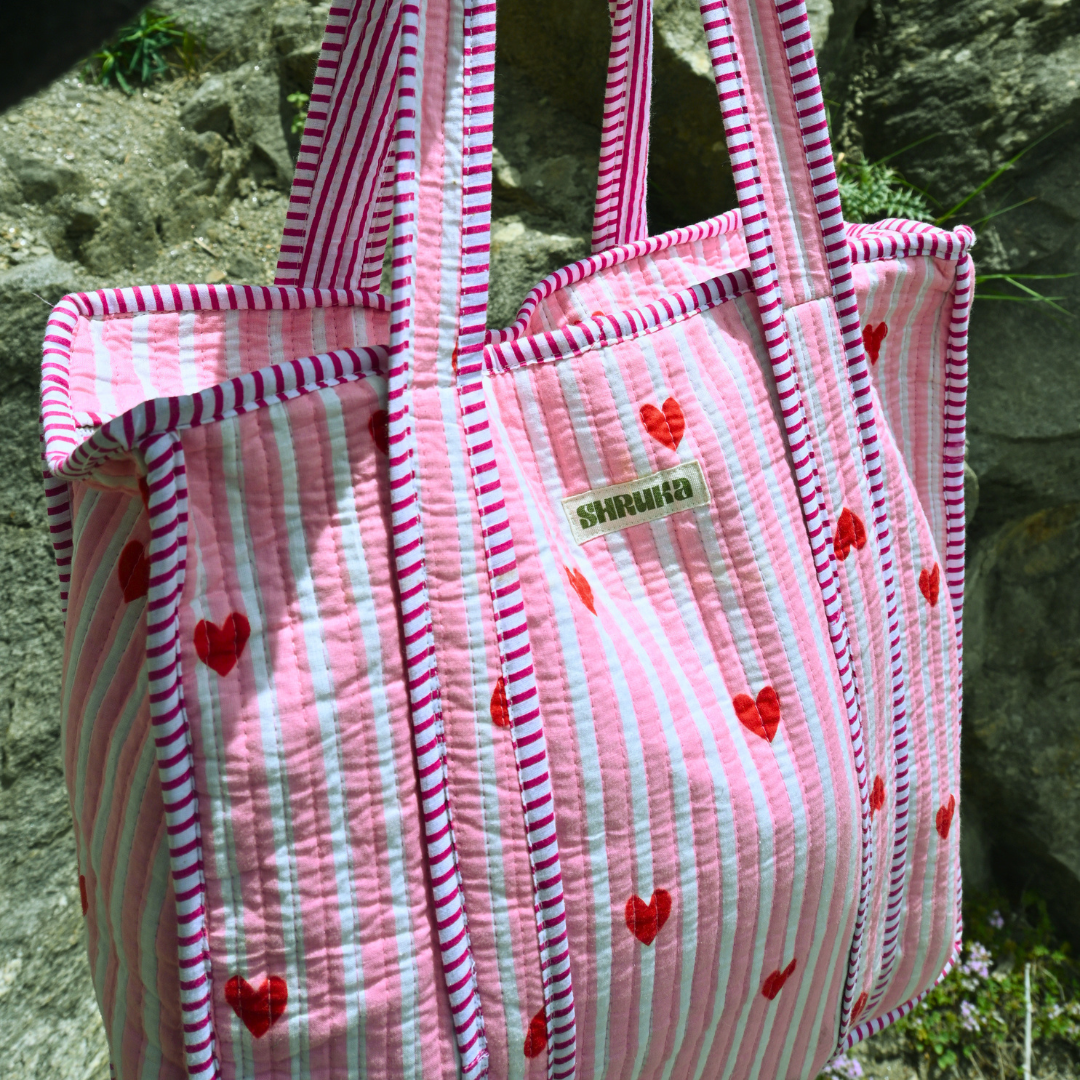 Baby Pink Hearts Quilted Tote - ShrukaBaby Pink Hearts Quilted ToteShruka