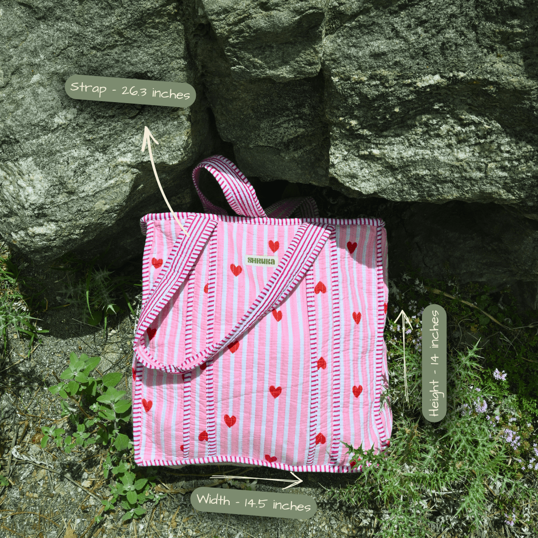 Baby Pink Hearts Quilted Tote - ShrukaBaby Pink Hearts Quilted ToteShruka