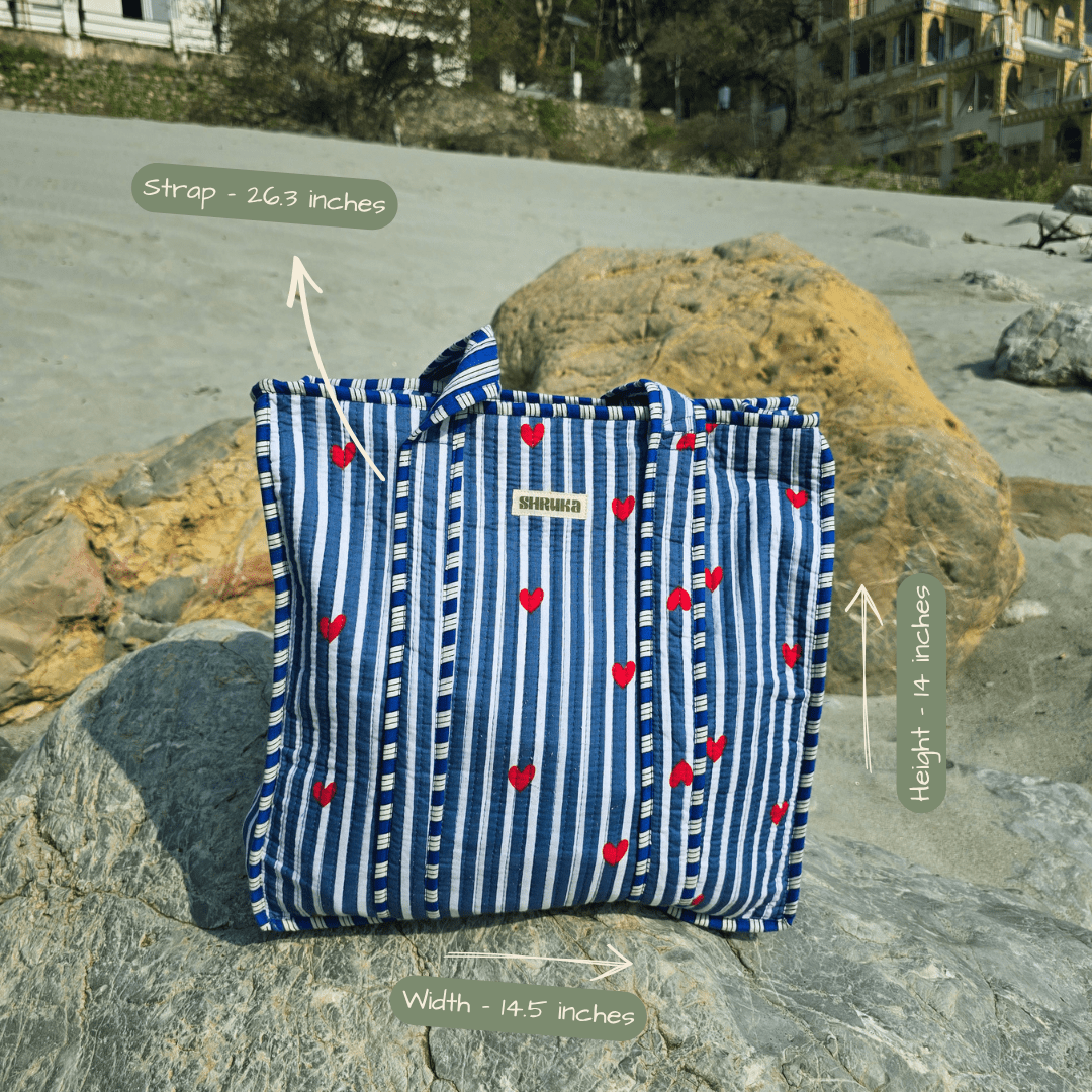 Blue Hearts Quilted Tote - ShrukaBlue Hearts Quilted ToteShruka