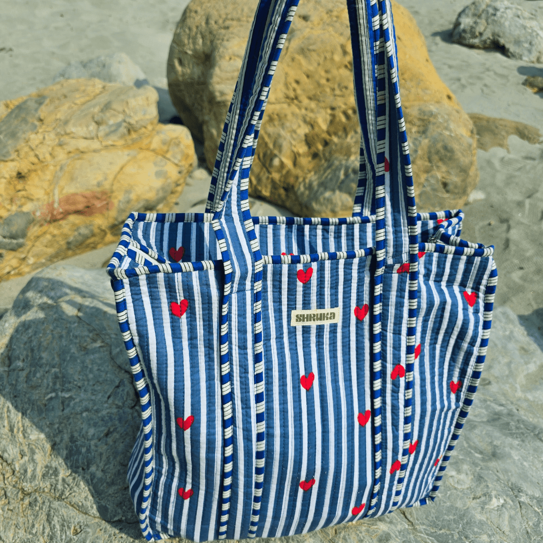 Blue Hearts Quilted Tote - ShrukaBlue Hearts Quilted ToteShruka