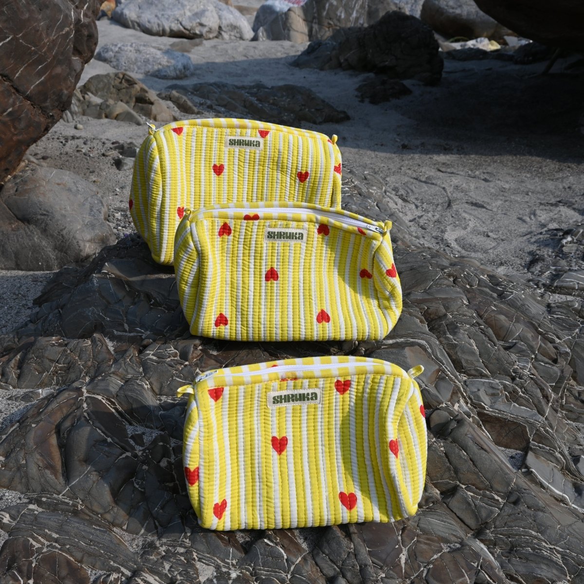 Butter Yellow Heart Pouch Set - ShrukaButter Yellow Heart Pouch SetShruka