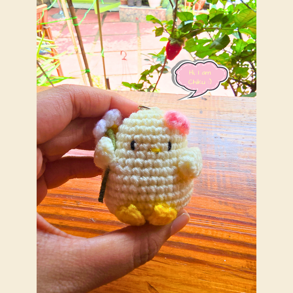 Crochet Chick Keychain with Daisy Flower - ShrukaCrochet Chick Keychain with Daisy FlowerShruka