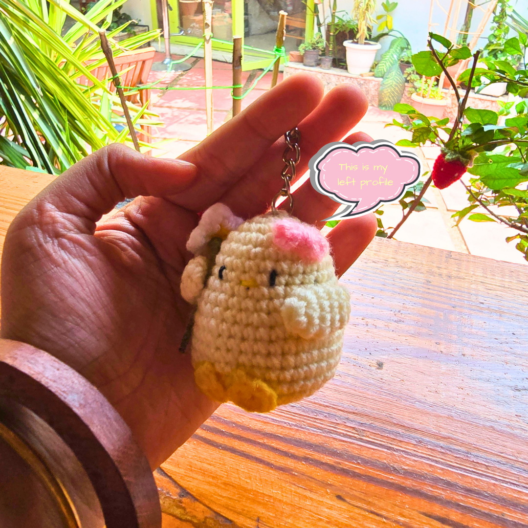 Crochet Chick Keychain with Daisy Flower - ShrukaCrochet Chick Keychain with Daisy FlowerShruka
