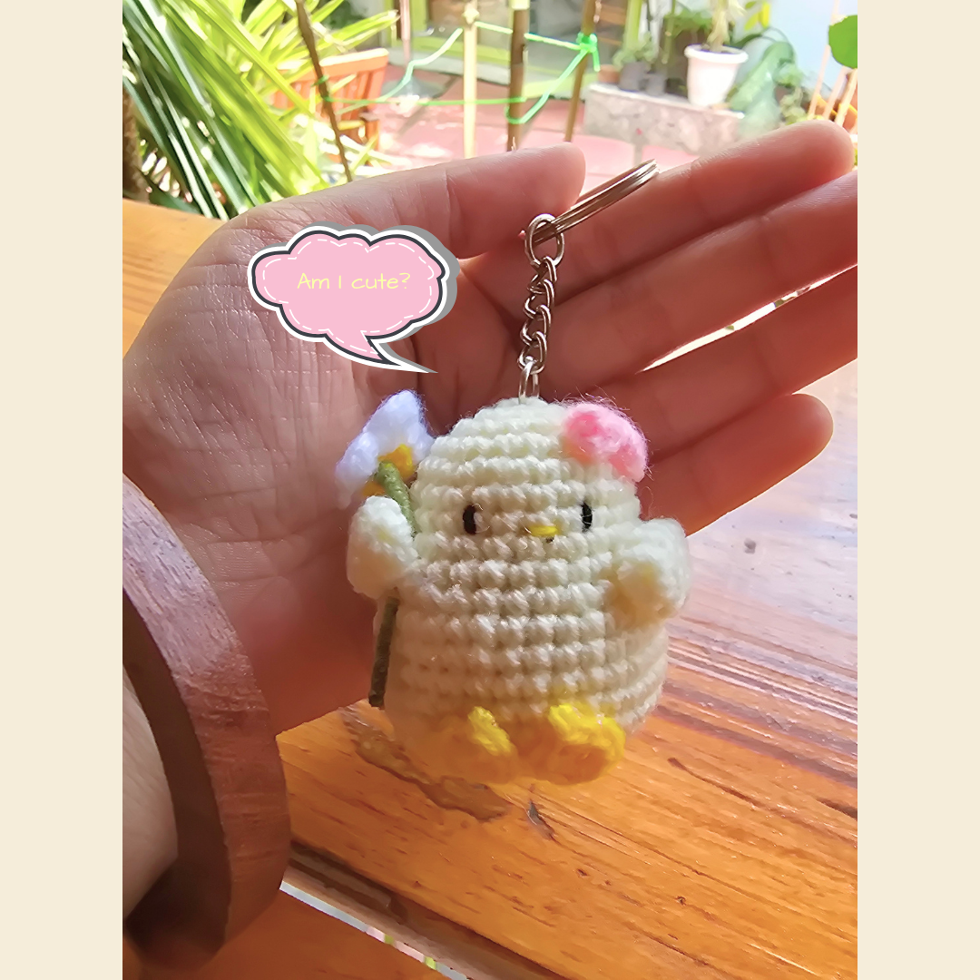 Crochet Chick Keychain with Daisy Flower - ShrukaCrochet Chick Keychain with Daisy FlowerShruka