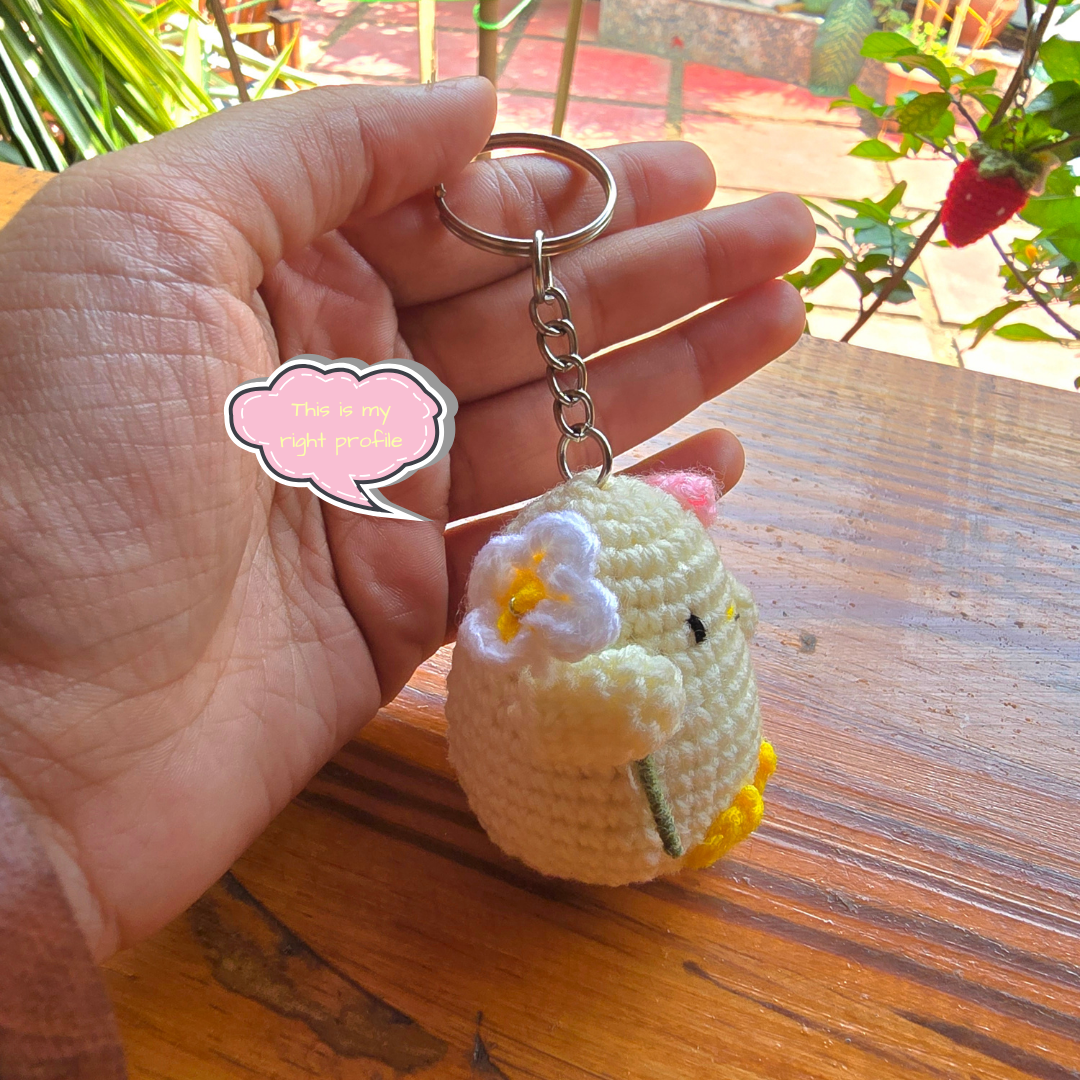 Crochet Chick Keychain with Daisy Flower - ShrukaCrochet Chick Keychain with Daisy FlowerShruka