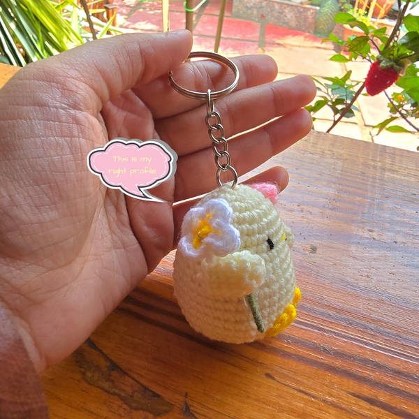 Crochet Chick Keychain with Daisy Flower - ShrukaCrochet Chick Keychain with Daisy FlowerShruka