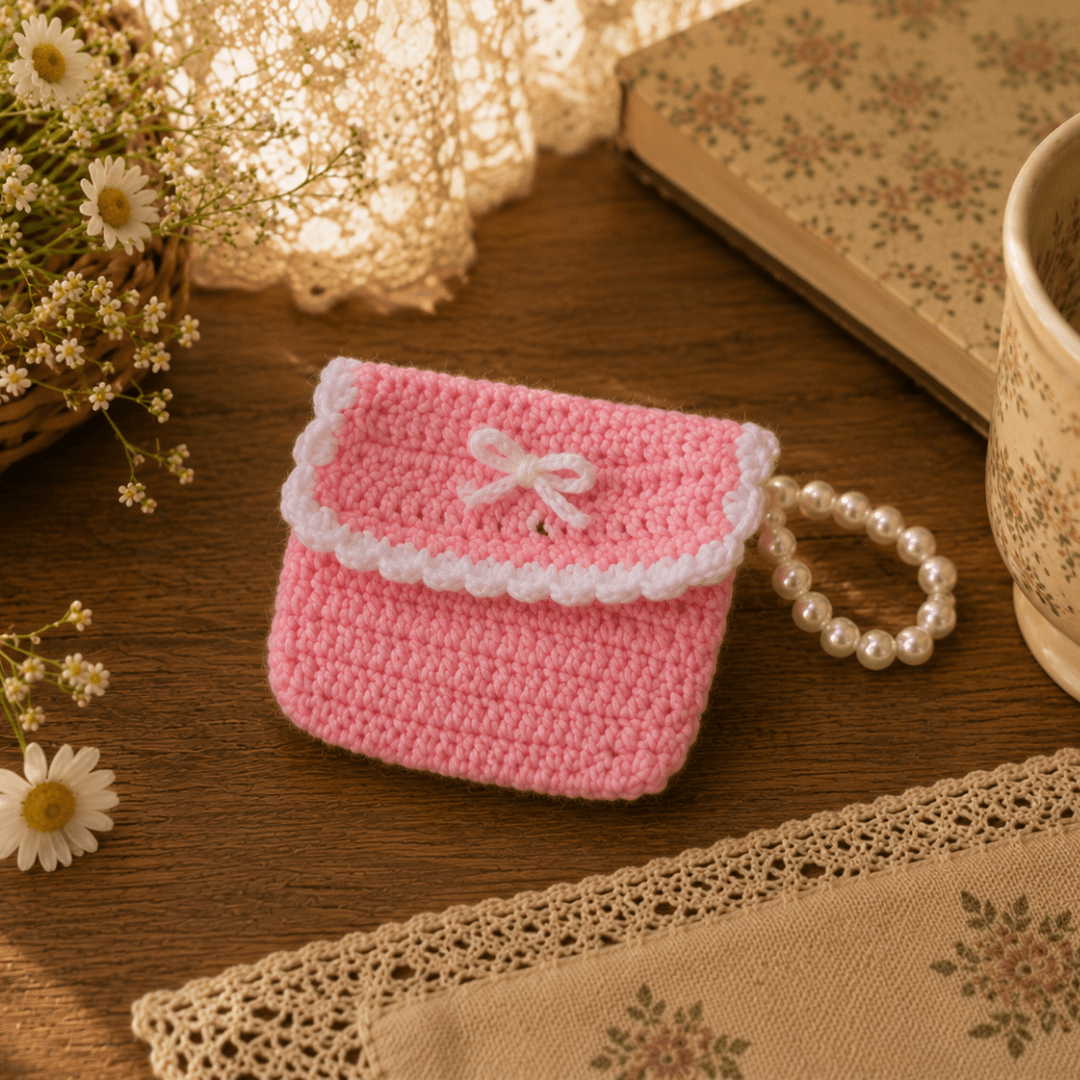 Crochet Mini Coin Purse with Pearl Handle - ShrukaCrochet Mini Coin Purse with Pearl HandleShruka